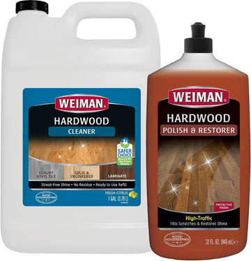 Weiman Hardwood Floor Cleaner and Polish - 128 Ounce Cleaner and 32 Ounce Polish - High-Traffic Hardwood Floor, Natural Shine, Removes Scratches, Leaves Protective Layer