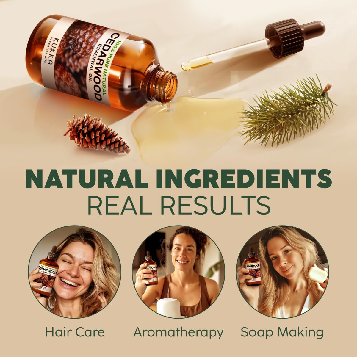 Kukka Cedarwood Essential Oil for Hair Skin & Diffuser - 100% Natural Essential Oil Cedarwood Oil for Hair Aromatherapy Soap Making Scent (4 Fl Oz) : Health & Household