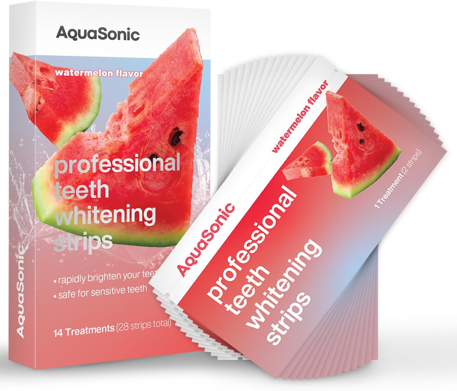 Aquasonic Professional Teeth Whitening Strips - Enamel Safe Teeth Whitening With Hydrogen Peroxide - Easy To Use, Non-Slip, Affordable & Effective (Watermelon)