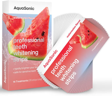 Aquasonic Professional Teeth Whitening Strips - Enamel Safe Teeth Whitening With Hydrogen Peroxide - Easy To Use, Non-Slip, Affordable & Effective (Watermelon)