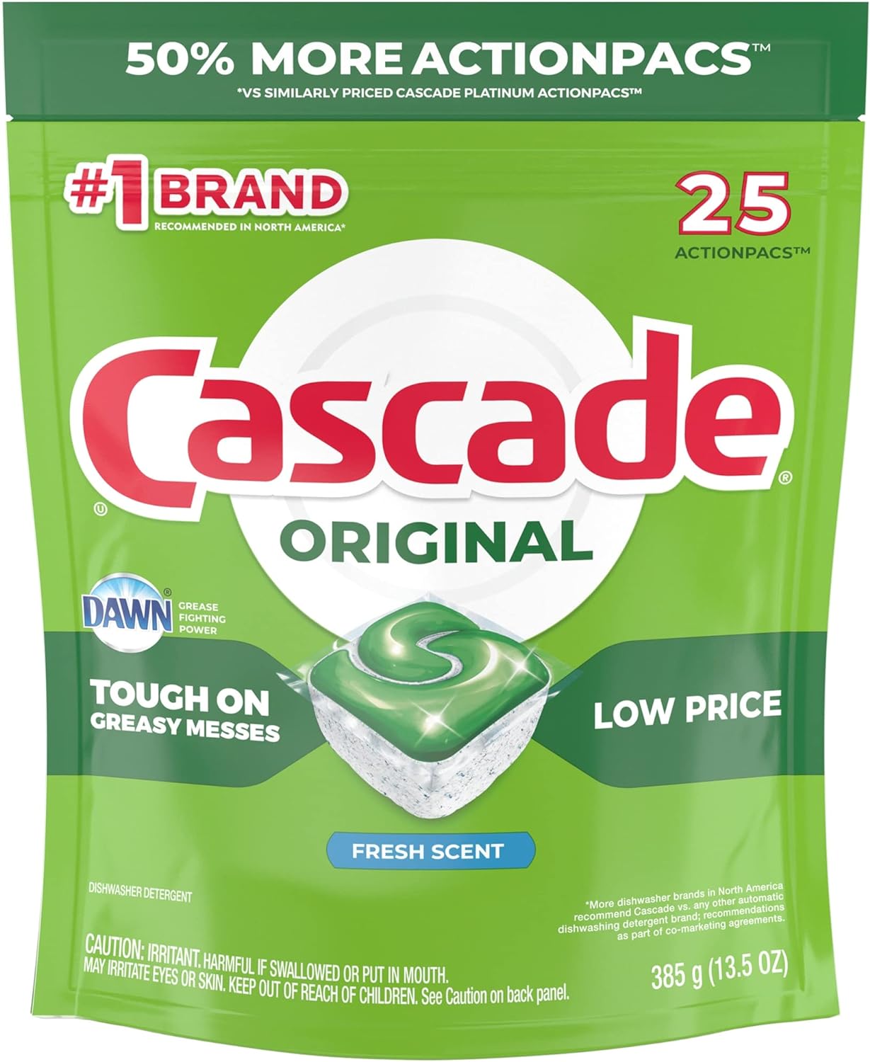 Cascade ActionPacs Dishwasher Detergent Fresh Scent, 25 ct