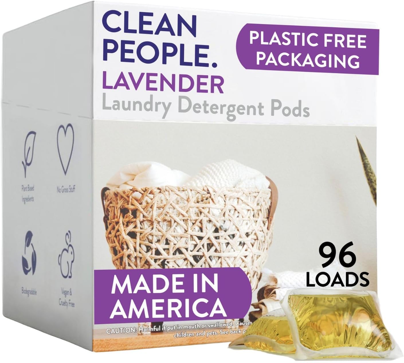 The Clean People Laundry Detergent Pods - Hypoallergenic Laundry Pods - Ultra Concentrated, Recyclable Packaging, Stain Fighting - Lavender, 96 Pack