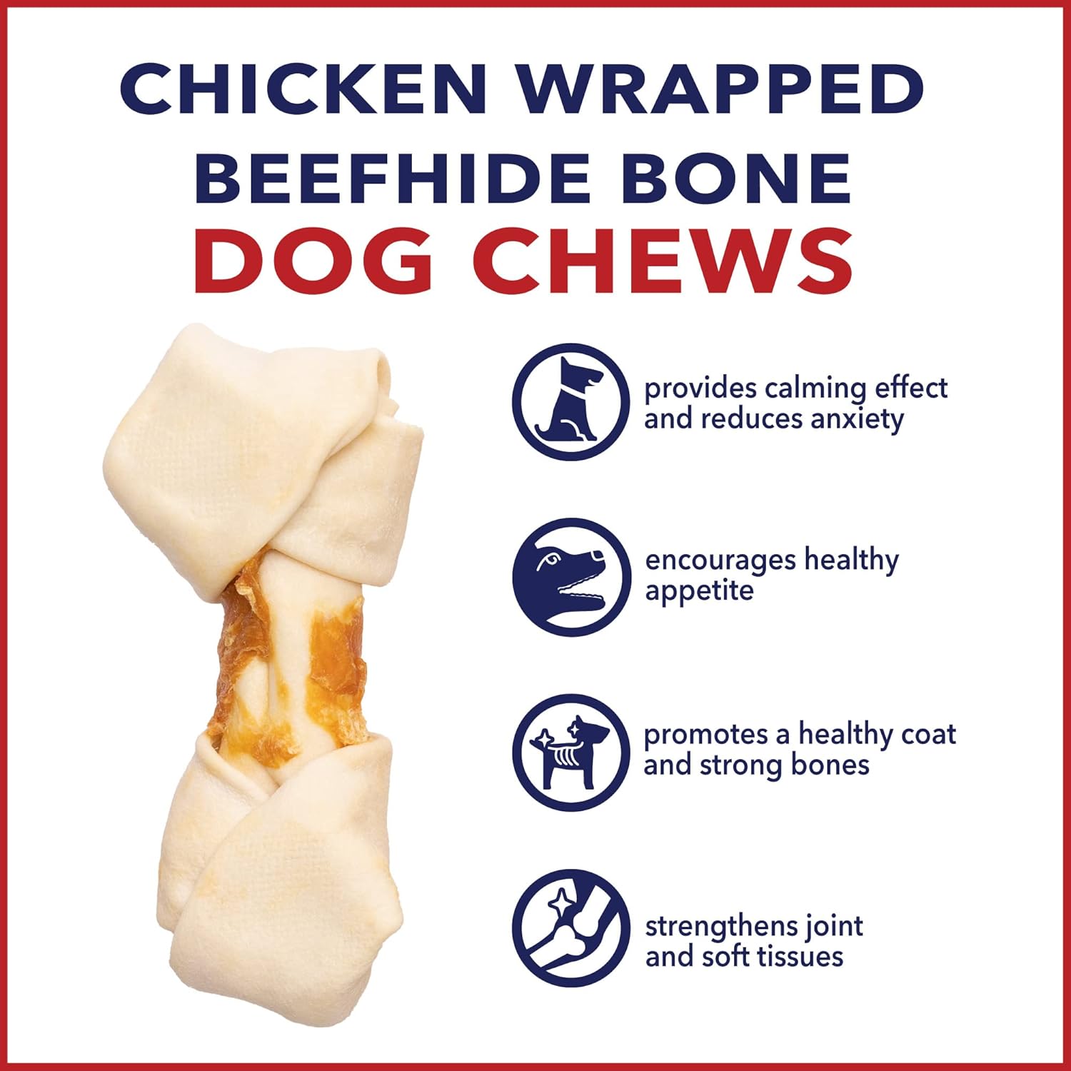Pet Factory Twistedz American Beefhide 4-5" Knotted Bones Dog Chew Treats w/ Real Chicken Meat Wrap - 3 Count/1 Pack : Pet Supplies