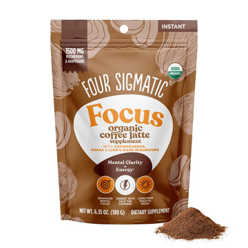 Focus Organic Mushroom Coffee Latte by Four Sigmatic | 1500mg Adaptogens per Serving | Lion's Mane, Chaga, Rhodiola, Ashwagandha & Mucuna for Energy, Focus, Positivity & Immune Support | 30 Servings