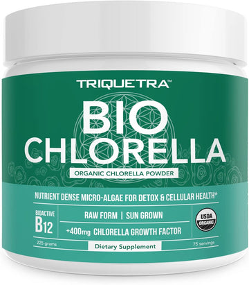 Organic Chlorella Powder - 3 Organic Certifications, Raw Form & Sun Grown - Guaranteed Best Source of Chlorella, Maximum Nutrient & CGF Levels (Chlorella Growth Factor) - 75 Servings (225 gr)