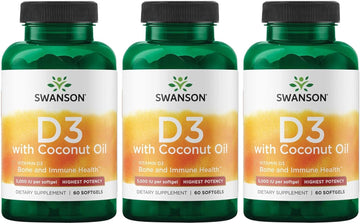 Swanson High Potency Vitamin D-3 w/Coconut - Natural Supplement Promoting Bone Health & Immune System Support - May Help Increase Calcium Absorption - (60 Softgels, 125mcg Each)