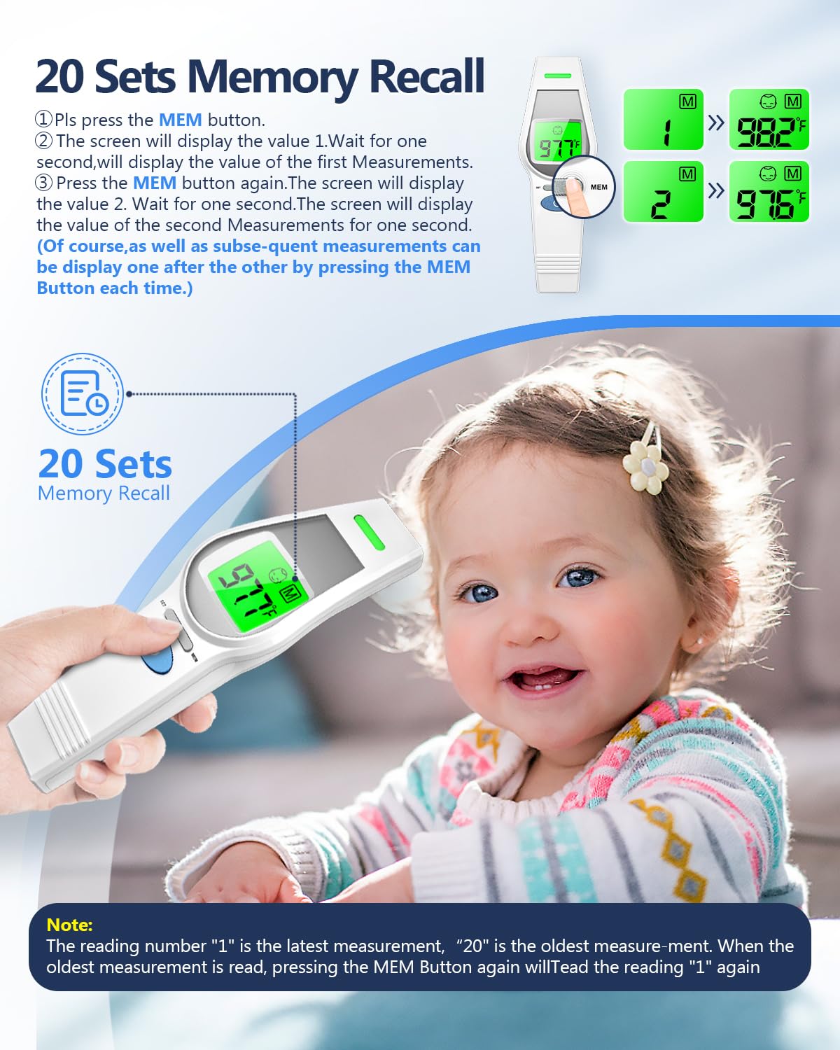 Forehead Thermometer for Kids and Adults, HealthTree No Touch Forehead Thermometer for Baby, 2 in 1 Digital Infrared Head Thermometer with Fever Alarm, Mute and Memory Functions : Baby