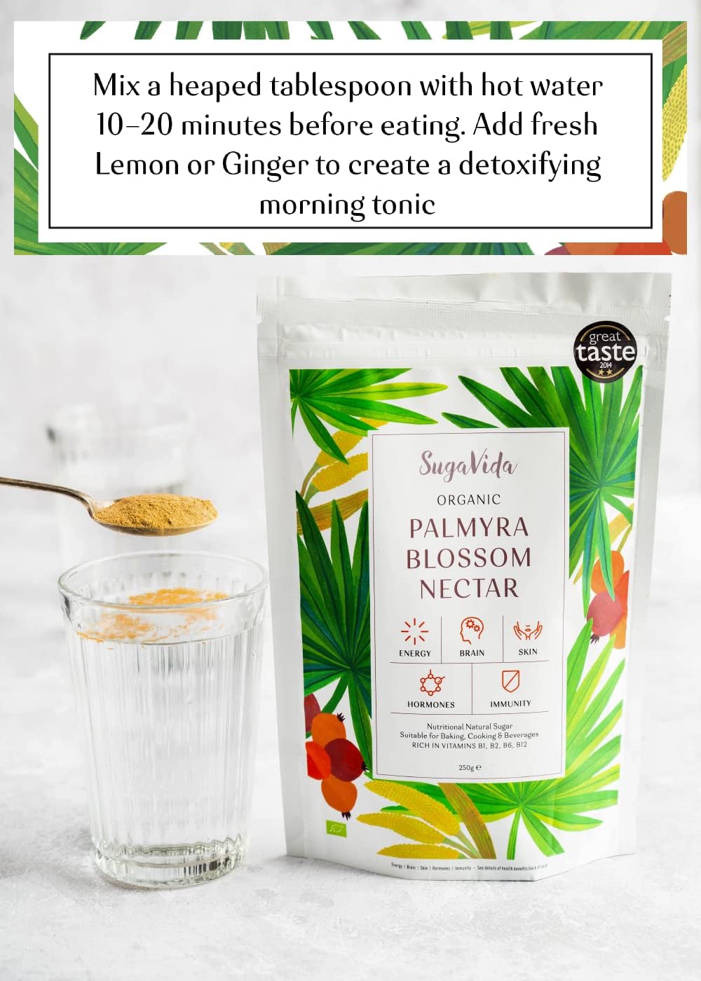 SugaVida | Organic Palmyra Blossom Nectar | Natural sugar alternative and sweetener | Low GI, Diabetic friendly and Vegan | 250g : Amazon.co.uk: Grocery