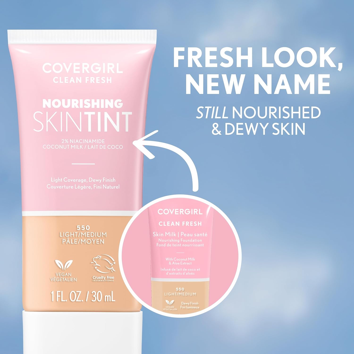 Covergirl Clean Fresh Nourishing Skin Tint, 510 Porcelain, Liquid Foundation, Dewy Finish, Infused With Coconut & Aloe, Vegan Formula : Beauty & Personal Care