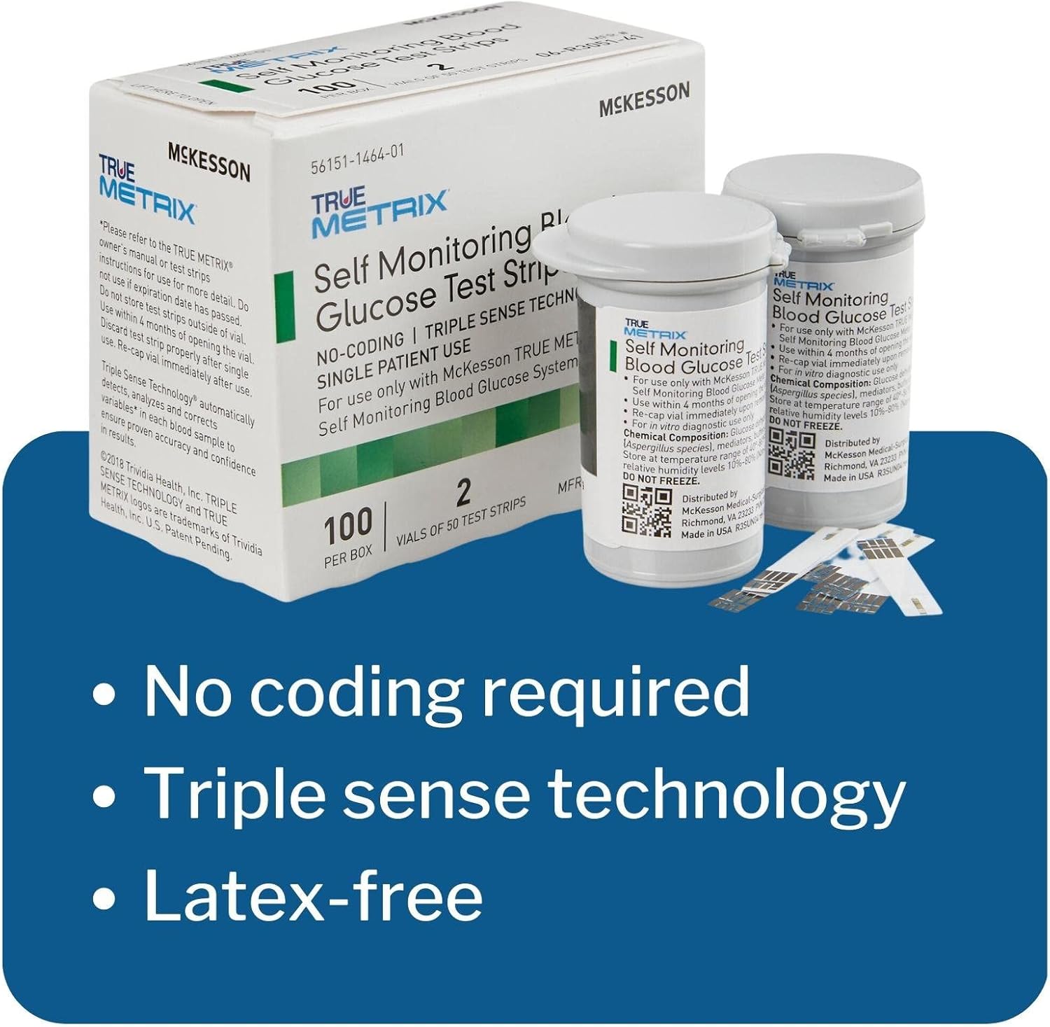 McKesson True METRIX Self-Monitoring Blood Glucose Test Strips - Supplies for Diabetes Self Monitor Systems, 100 Strips, 1 Pack : Health & Household