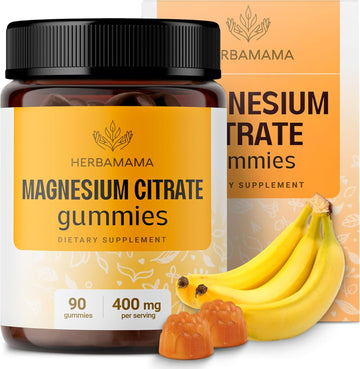 Herbamama Calm Magnesium Gummies - Magnesium Citrate 400 Mg Calming Supplements For Adults - Vegan, Gelatin-Free, Non-Gmo - 90 Banana-Flavored Relaxation Magnesium Chews