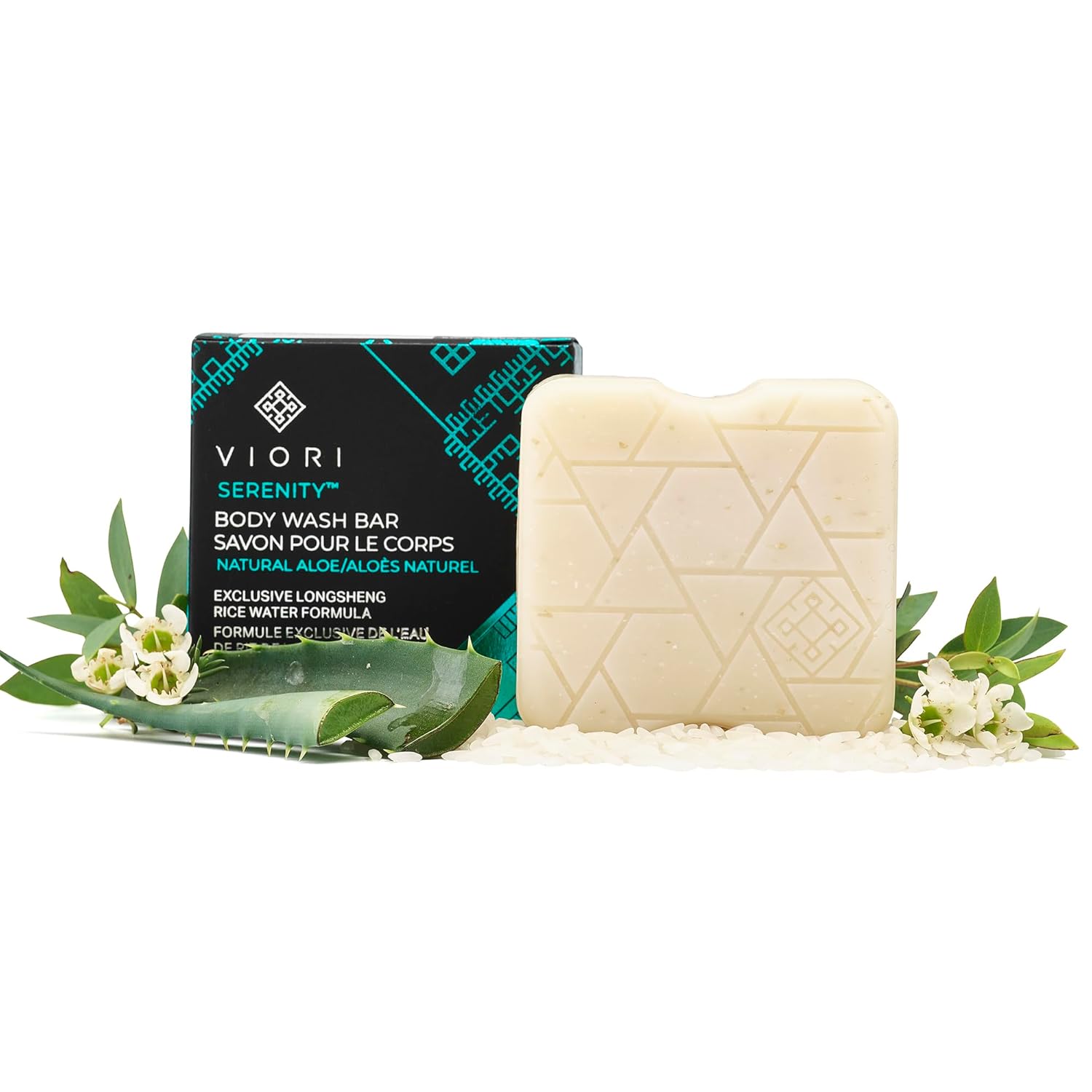 Viori Serenity Body Wash Bar -120 Gram Natural Aloe Scent - Body Soap Bar With Handcrafted With Longsheng Rice Water & Natural Ingredients - Sulfate-Free, Paraben-Free, 100% Vegan, Zero-Waste