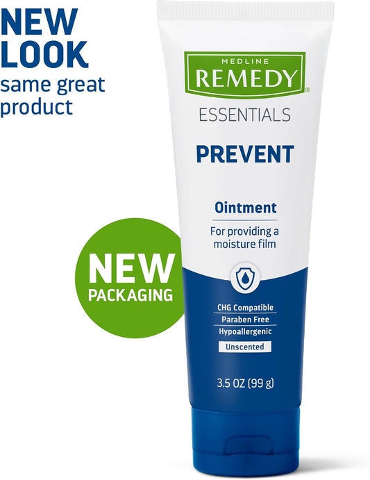 Medline Remedy Essentials Ointment (3.5 oz Tube), 12 Count, Unscented, Moisturizing Breathable Film, Aloe, Vitamins A, D & E, Soothing Incontinence Care for Adults, Hypoallergenic, Paraben Free