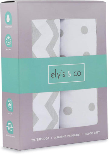 Waterproof Bassinet Sheets 2-Pack For Baby Boy Or Baby Girl - (Grey Chevron & Grey Polka Dots)