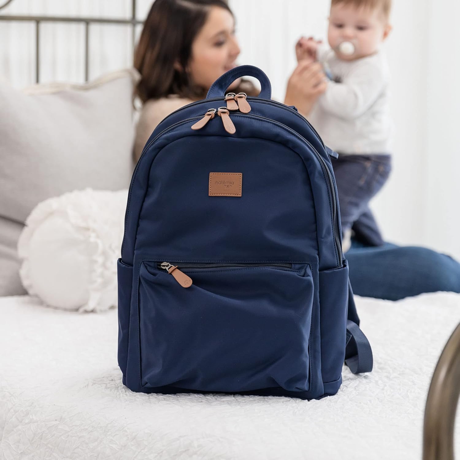 Natemia Diaper Backpack - Water-Resistant Baby Diaper Bag With Pockets, Stroller Straps, And Portable Changing Pad Included