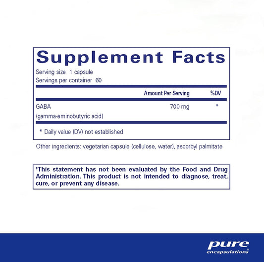 Pure Encapsulations Gaba - Supplement To Support Relaxation & Moderation Of Occasional Stress - With Premium Gaba Amino Acids - 60 Capsules