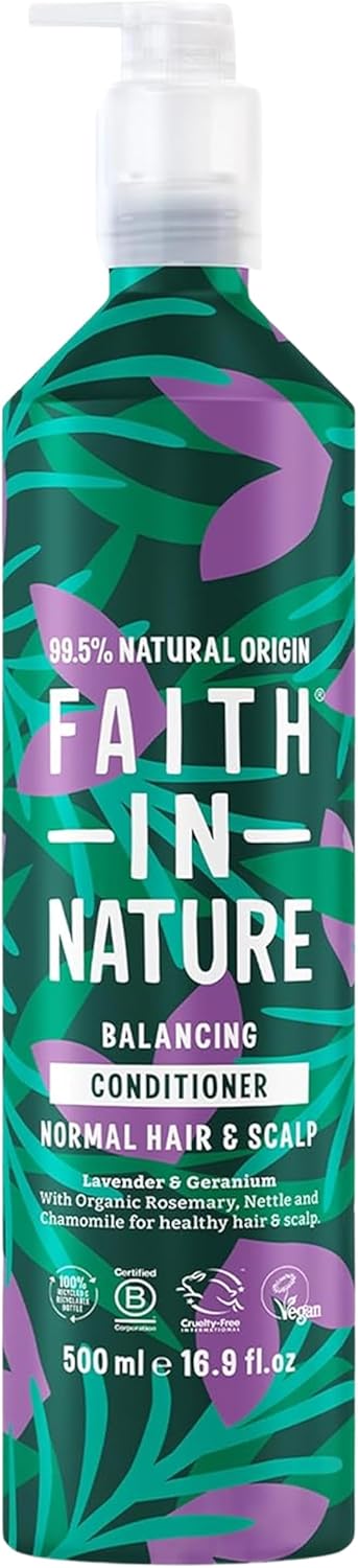 Faith In Nature 500Ml Metal Bottle Lavender & Geranium Conditioner, Balancing For Normal Hair & Scalp, Vegan & Cruelty Free, No Sls, Silicones Or Parabens