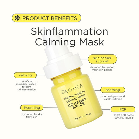 Pacifica Beauty Comfort Space Skininflammation Calming Mask, Skincare, Azelaic Acid, Aloe, Tumeric, Calming, Hydrating, Moisturizing, Skin Care, For Dry Skin, Face Mask, Vegan, 2 Fl Oz (1 Count)