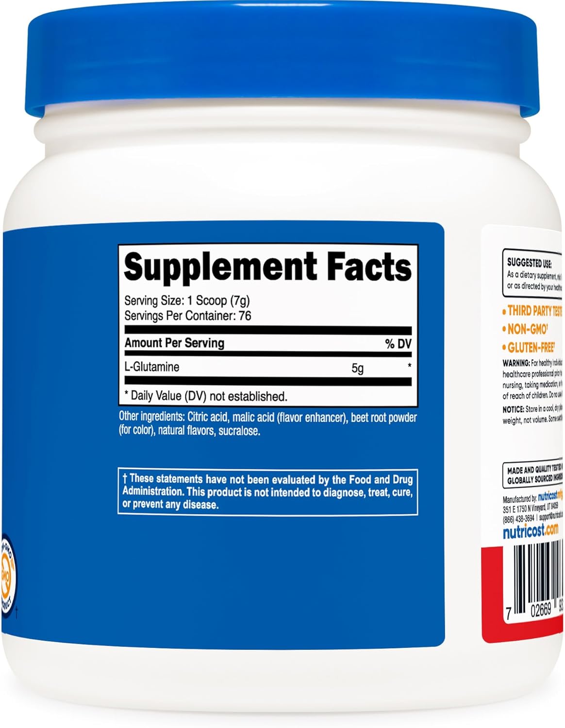 Nutricost L-Glutamine Powder 500 Grams (Fruit Punch) : Health & Household