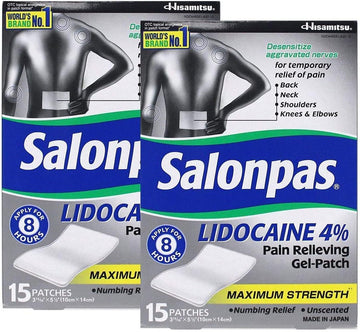 Salonpas LIDOCAINE (2 Packs of 15 Patches) Pain Relieving Maximum Strength Gel Patch! (2)