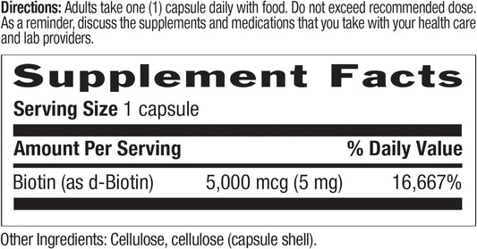 Country Life Biotin High Potency, 5Mg, 120 Count, Certified Gluten Free, Certified Vegan, Verified Non Gmo