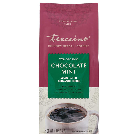 Teeccino Chicory Coffee Alternative – Chocolate Mint – Ground Herbal Coffee That’S Prebiotic, Caffeine Free & Acid Free, Light Roast, 11 Ounce