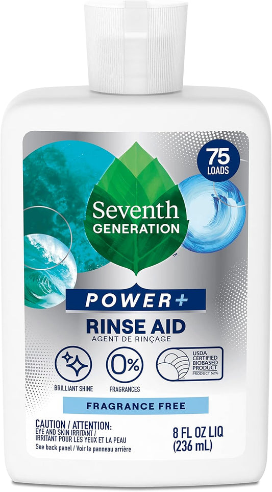 Seventh Generation Power+ Dishwasher Rinse Aid, Fragrance Free, 8 Fl Oz, (Pack Of 9)