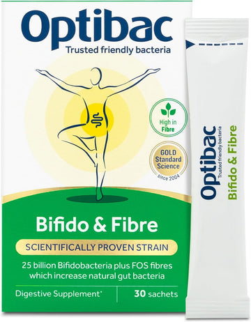 Optibac Probiotics Bifido & Fibre - Vegan Digestive Probiotic Supplement With Fos Fibre To Maintain Regularity & 25 Billion Bacterial Cultures - 30 Sachets