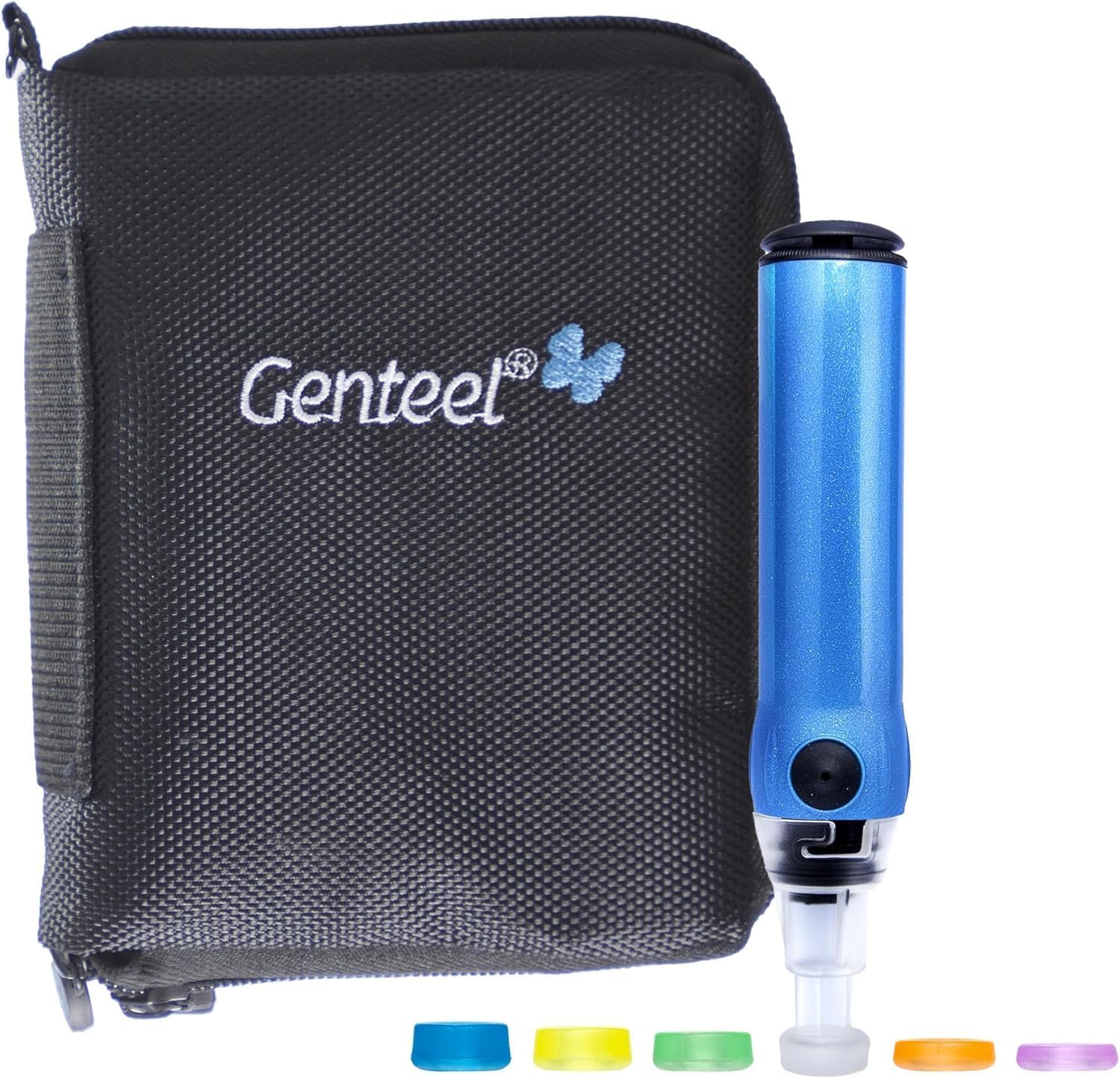 Genteel Plus | No Prick Pain Vacuum Lancing Device For Diabetes Testing - Blood Sugar, Glucose, Ketone, And Dna Home Tests (Butterfly Blue)
