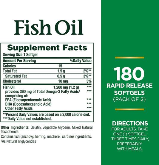 Nature's Bounty Fish Oil 1200 mg, Twin Pack, Supports Heart Health Wit