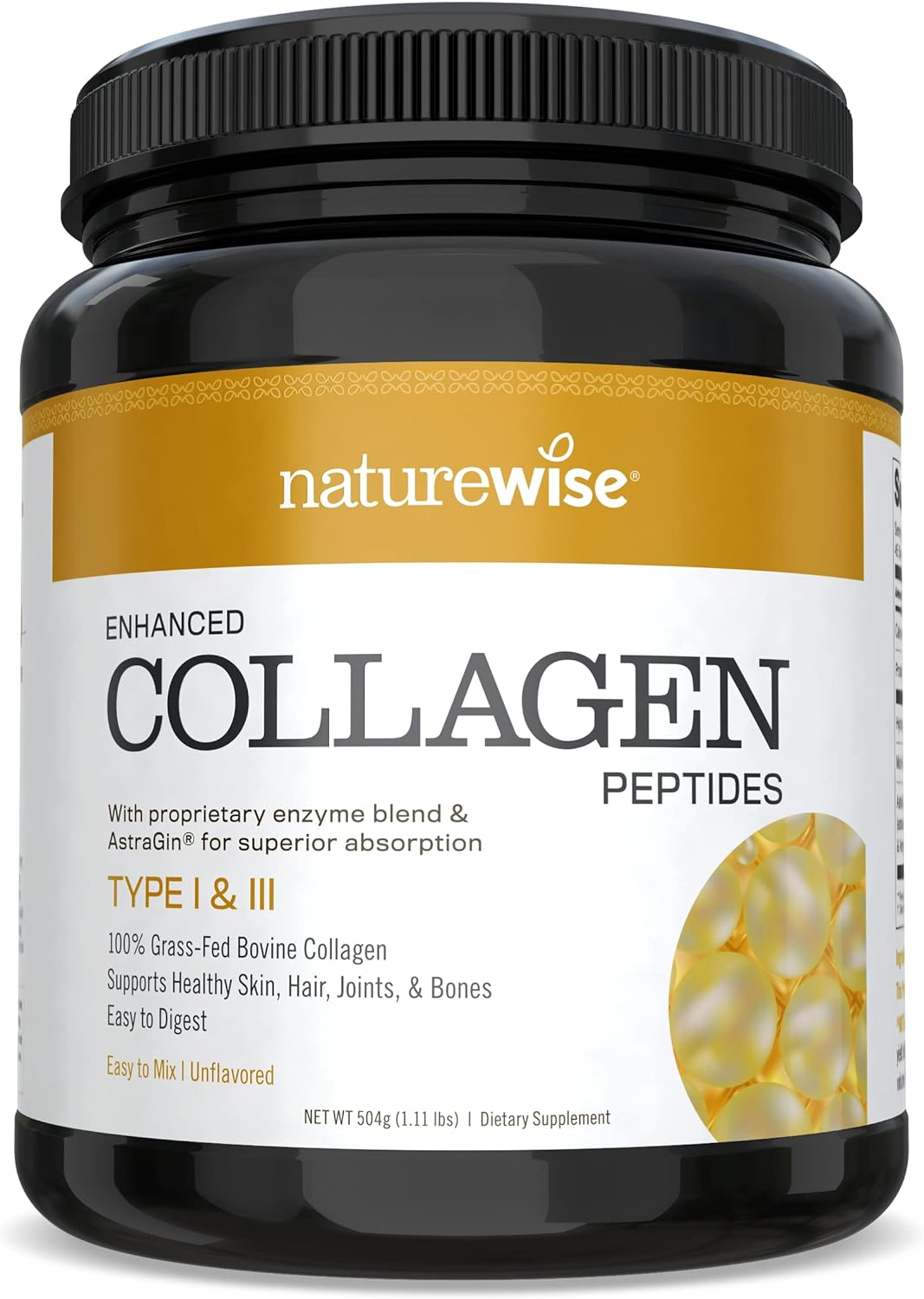 NatureWise Enhanced Collagen Peptides (45 Servings) - Hydrolyzed Type I & III to Support Hair, Skin, Joint, and Bone Health with Astragalus for Easy Absorption & Digestibility (1.11 LBS Net Weight)