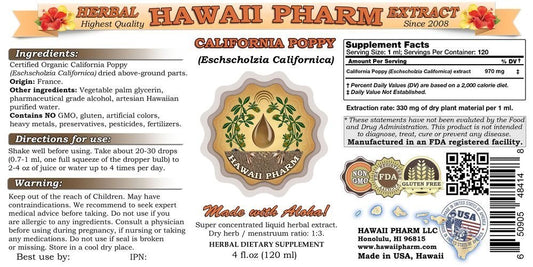 Hawaiipharm Certified Organic California Poppy (Eschscholzia Californica) Liquid Extract 4 Oz