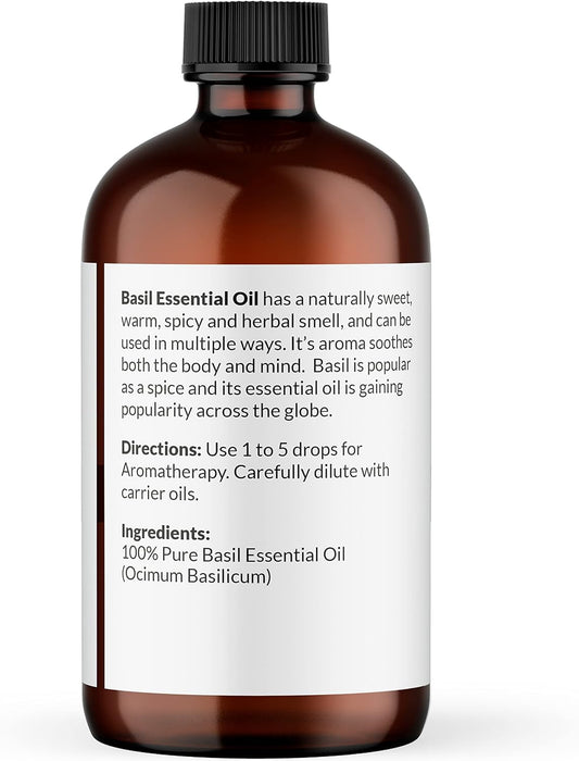 Naturobliss 100% Pure Basil Essential Oil Therapeutic Grade Premium Quality (4 Fl. Oz) With Glass Dropper, Perfect For Aromatherapy