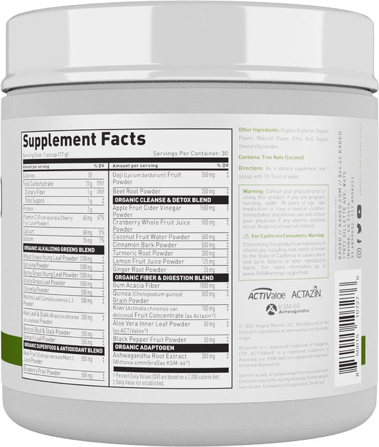 Kaged Organic Greens Superfood Powder | Apple Cinnamon | Wellness with Supergreens | Apple Cider Vinegar | Ashwaghanda | 30 Servings