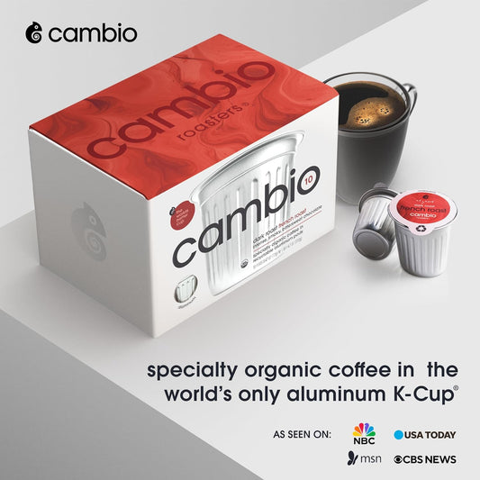Cambio Roasters French Roast Coffee Pods - New Aluminum Pods, Organic Coffee K Cups, Dark Roast K Cup Coffee, Works With Keurig, 60 Count