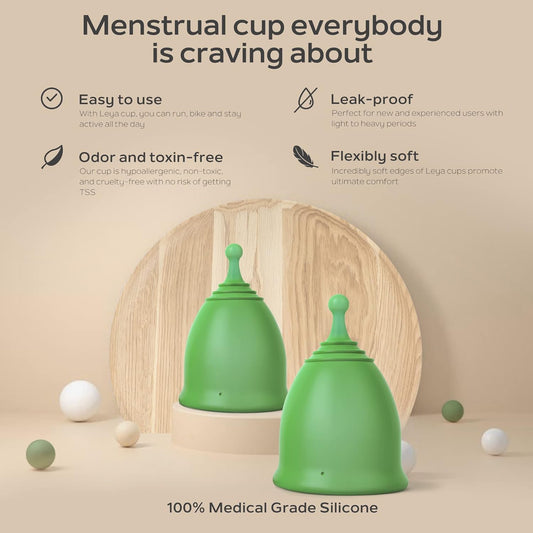 Menstrual Cups Set of 2 Medical Grade Silicone Reusable Period Cup Disposable Easy to Insert & Remove Tampon & Pad Alternative Light to Heavy Flow Latex and BPA Free Menstrual Cup