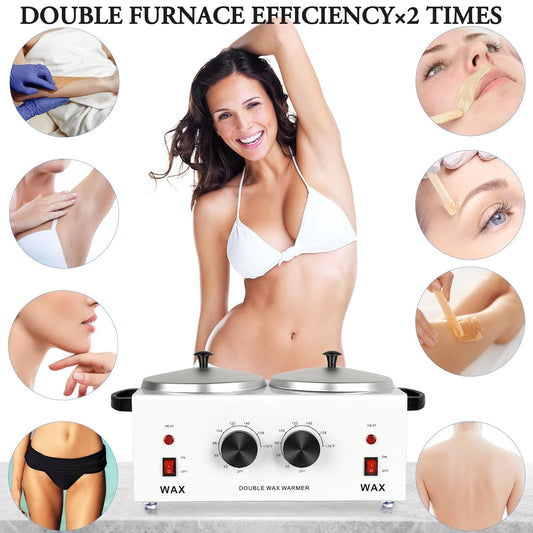 Professional Dual Wax Warmer For Hair Removal, Double Electric Wax Heater Machine With 150Pcs Wax Sticks-Waxpots With Adjustable Fahrenheit Dial For Facial Skin Body Spa Salon Equipment