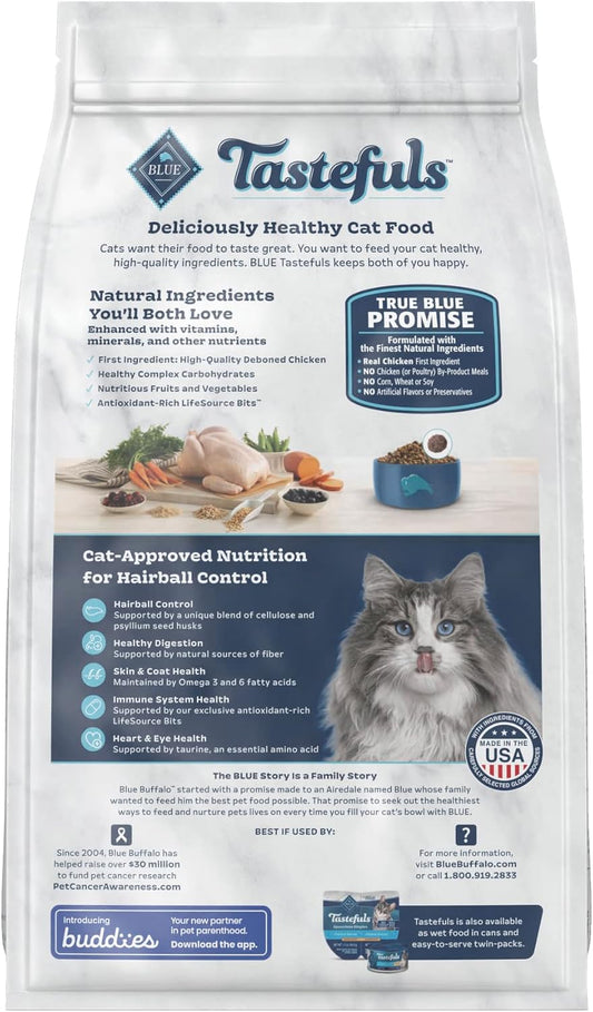 Blue Buffalo Tastefuls Natural Dry Food For Adult Cats 7+, Hairball Control, Chicken & Brown Rice Recipe, 7-Lb. Bag