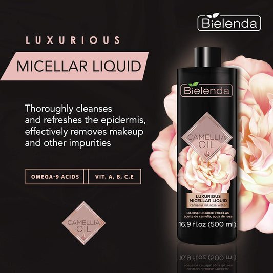 Bielenda Camellia Oil - Thoroughly Cleanses And Refreshes The Epidermis, Effectively Removes Makeup And Other Impurities - Camellia Oil Luxurious Micellar Liquid - 500 Ml