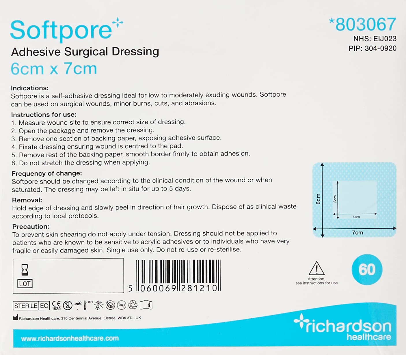 Softpore 803067 6Cm X 7Cm (Pack Of 60)