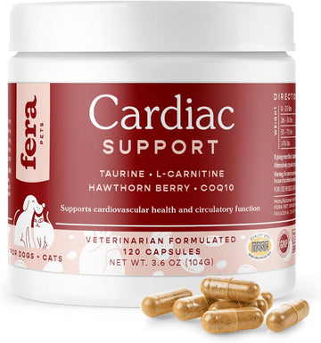 Fera Pets Cardiac Supplement for Dogs & Cats – 120 Capsules? – Cardiovascular Function & Strength with Taurine, CoQ10, Organic Hawthorne Berry & More