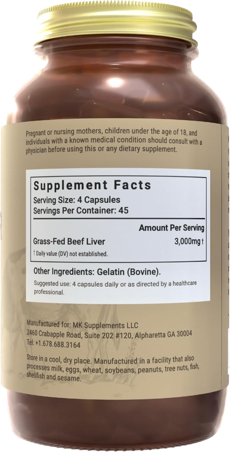 Mk Supplements – Grass Fed Beef Liver 3000 Mg, Freeze-Dried Beef Liver Capsules, 100% Pasture-Raised In New Zealand, 180 Liver Capsules, 45-Day Supply : Pet Supplies
