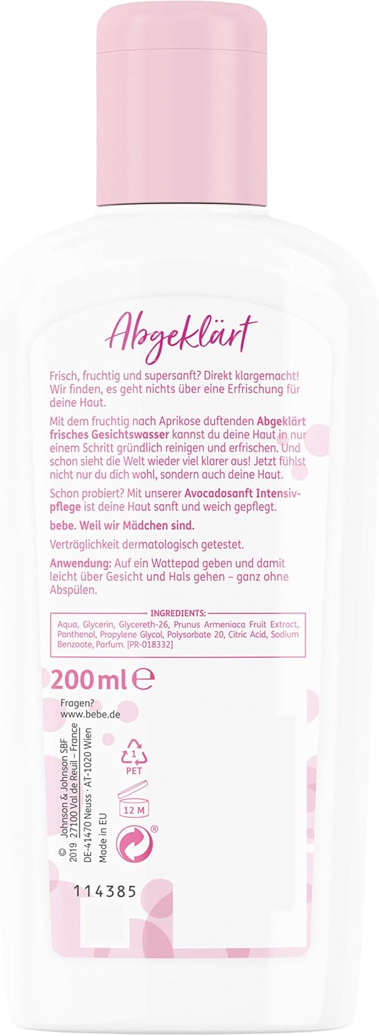 Bebe Clarified Fresh Facial Toner with Apricot Extract and Fragrance, Normal/Combination Skin 200 ml, (Pack of 1)