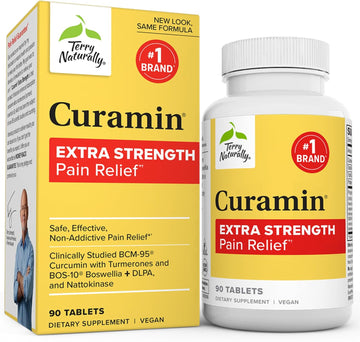 Terry Naturally Curamin Extra Strength - 90 Tablets - Non-Addictive Pain Relief with Curcumin from Turmeric, Boswellia & DLPA - Non-GMO, Vegan, Gluten Free - 30 Servings