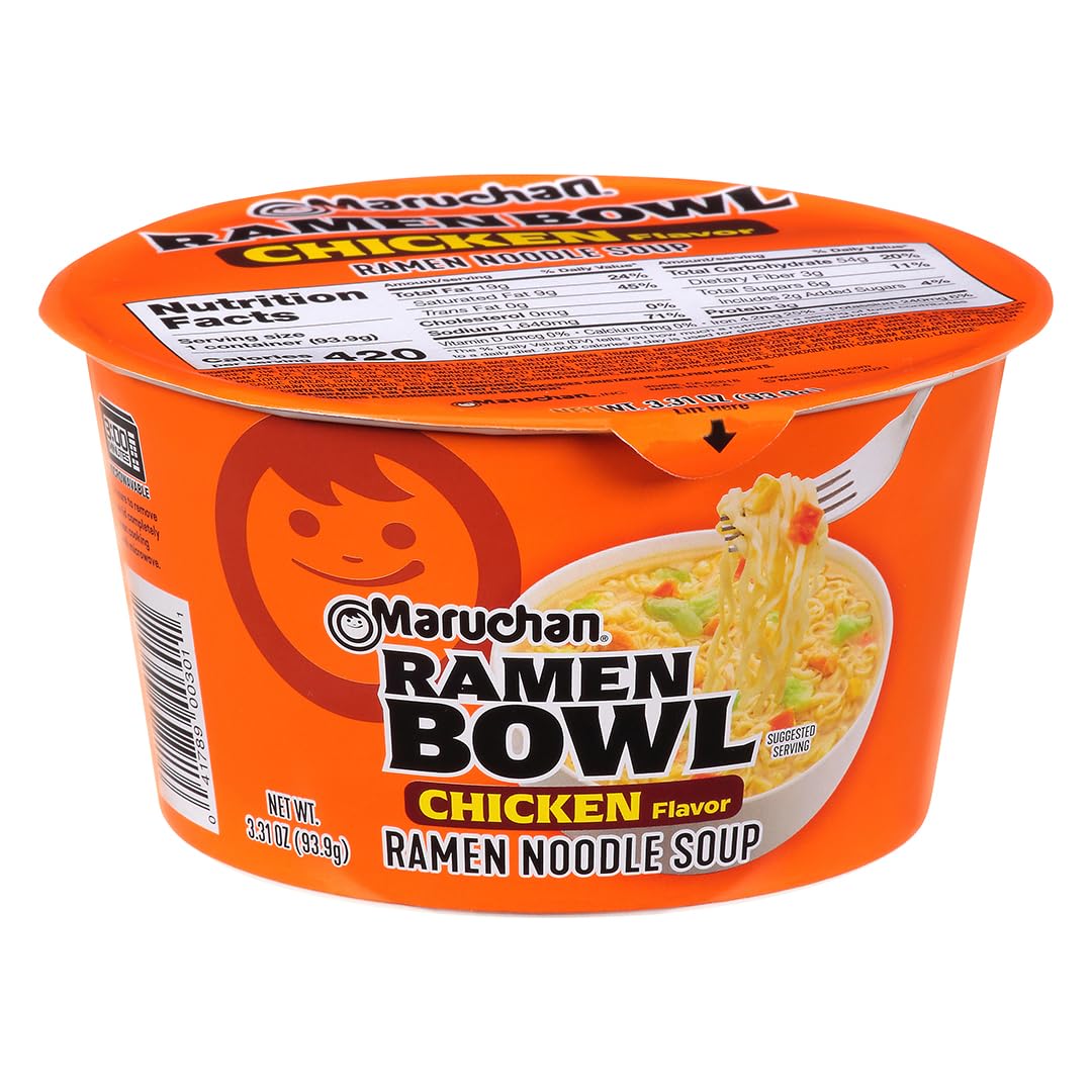 Maruchan Bowl Chicken, Microwaveable Ramen Soup Mix, 3.31 Oz, 6 Count
