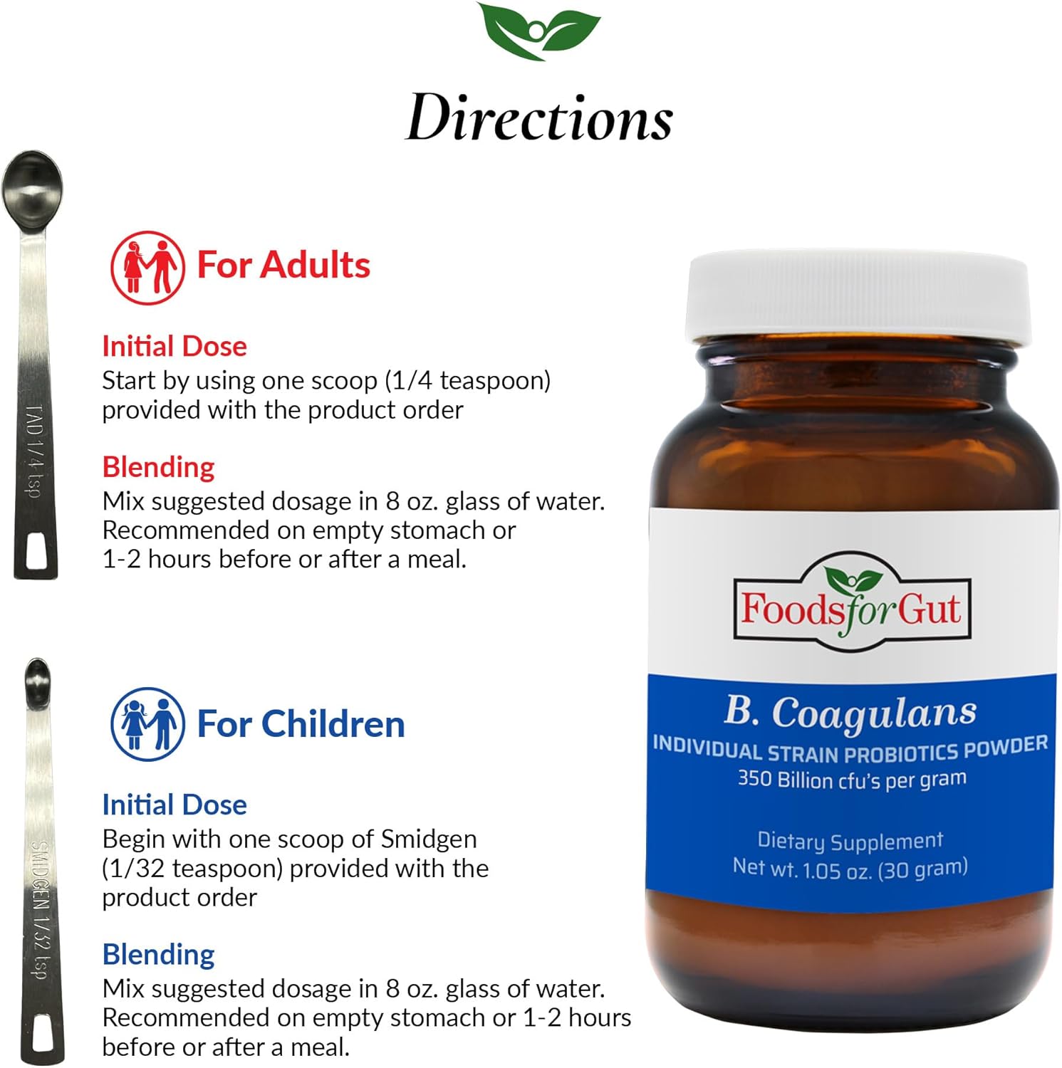 Foods For Gut Bacillus Coagulans Probiotic Powder 350 Billion Cfu'S | No Additives | Digestive & Immune Support | High Potency | B. Coagulans | 30 Grams (1.05 Oz) : Health & Household