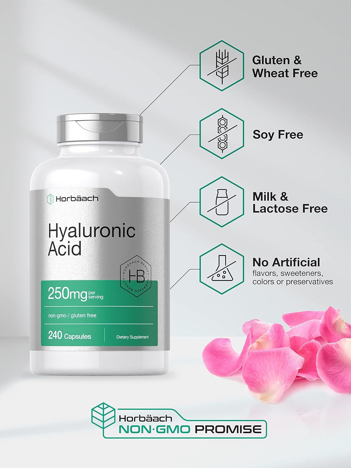 Horbäach Hyaluronic Acid Capsules | 250 mg | 240 Count | Non-GMO and Gluten Free Supplement : Health & Household