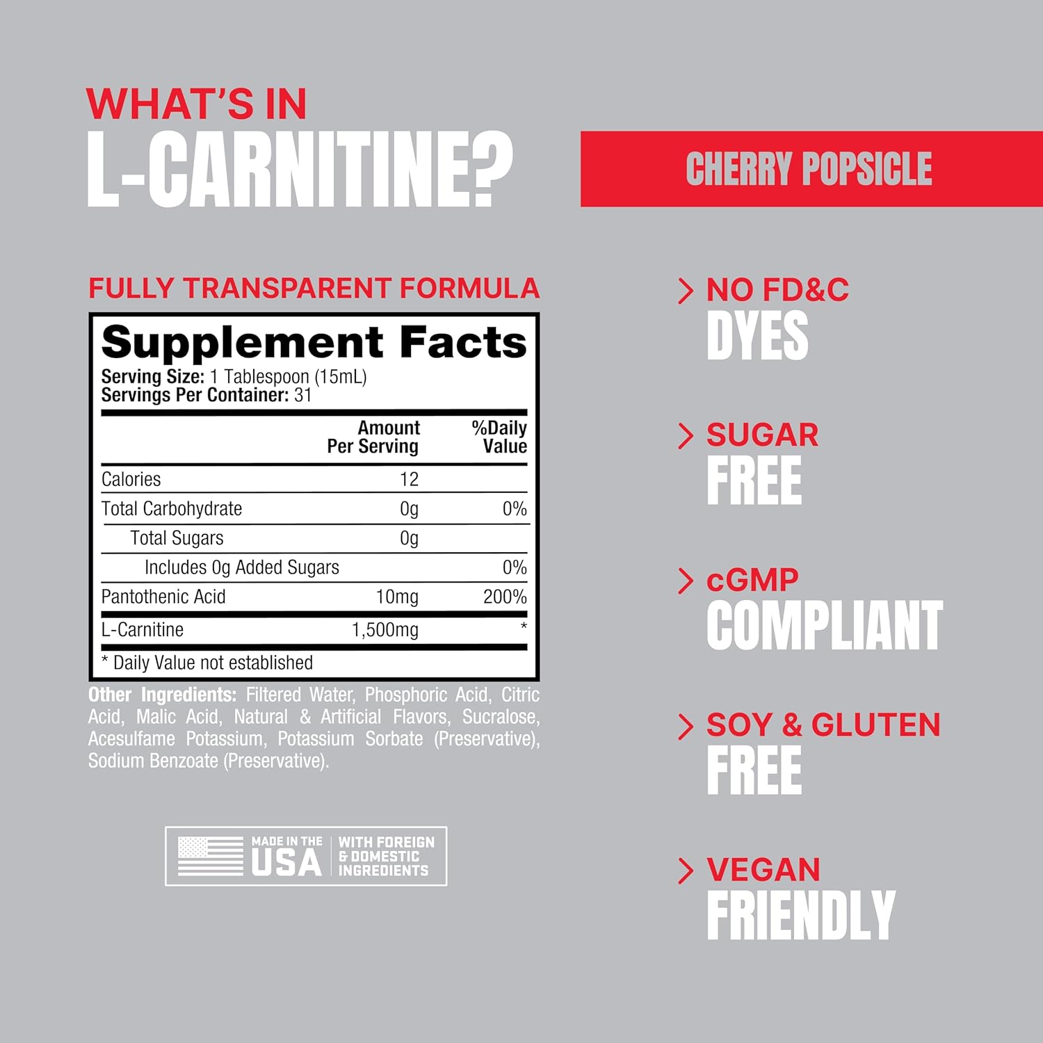 PROSUPPS L-Carnitine 1500 Stimulant Free Liquid Shots for Men and Women - Energizer Workout Drink for Performance and Muscle Recovery (31 Servings, Cherry Popsicle) : Health & Household