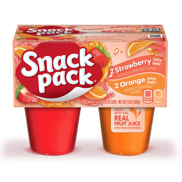 Snack Pack Strawberry And Orange Flavored Juicy Gels, 4 Count Snack Cups