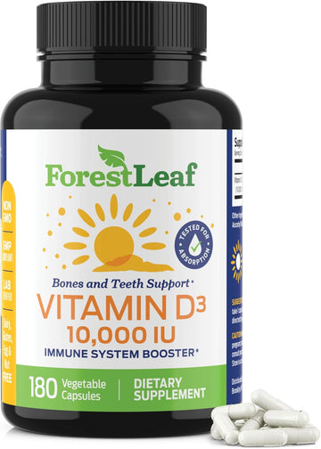 Forestleaf Vitamin D3 10000Iu - Bone Health And Immune Support - Small Easy To Swallow Capsules - Non-Gmo Gluten Free Vit D - Vit D3 Vitamin D Supplements For Women And Men, 180 Count